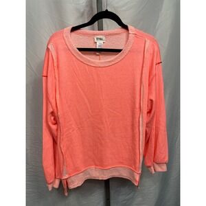BiBi Women Coral Pink Crew Neck Long Sleeve Sweatshirt Distressed Size M